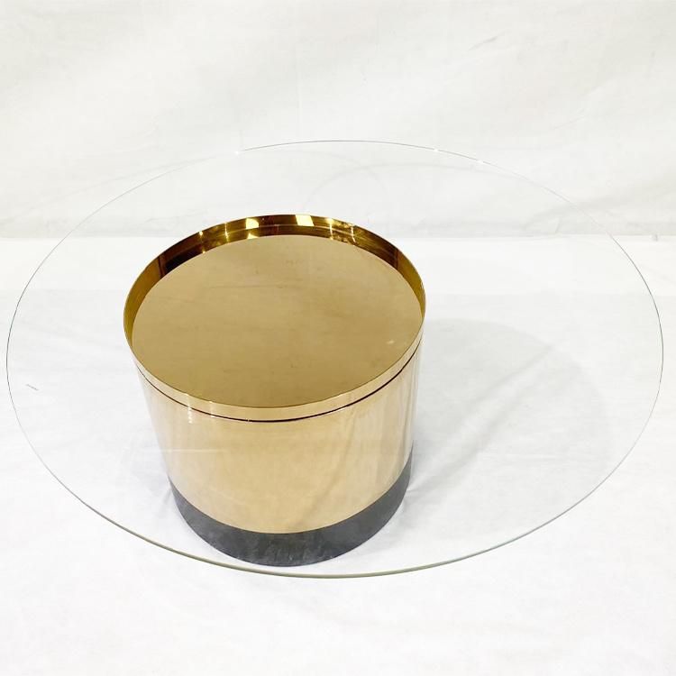 Light Luxury Living Room Furniture Glass Coffee Table with Stainless Steel Base Center Table for Hotel