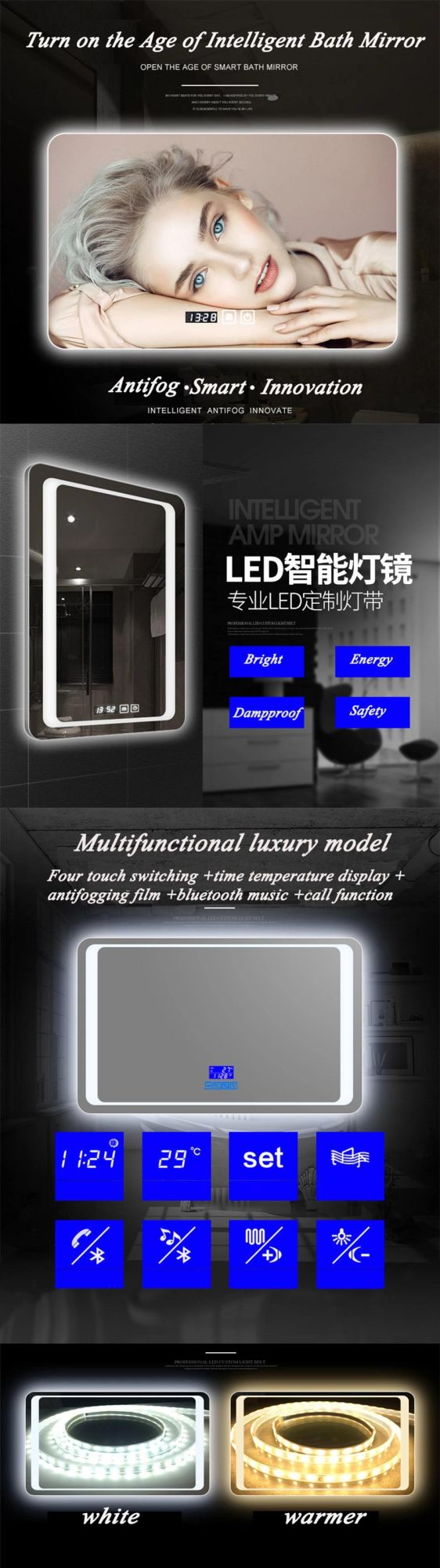 2018 New Morden Bathroom Smart Mirror with LED Bg-008