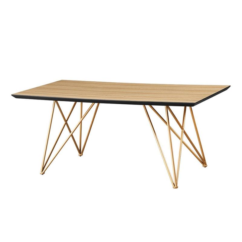 Modern Home Dining Room Furniture MDF Top Stainless Steel Golden Legs Wooden Dining Table