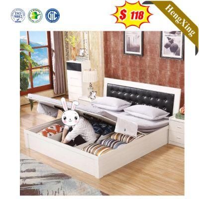 Black Color PU Leather Long Backrest Bedroom Furniture Wooden King Queen Size Storage Beds