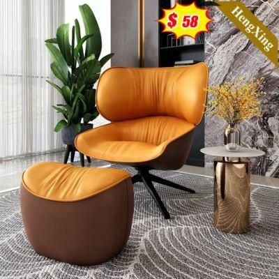 Modern Hotel Loby Full Leather Armchair Metal Frame Single Seat Sofa Chair Set