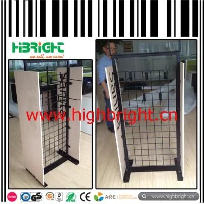 Steel Wire Mesh and MDF Structure Shoe Display Rack with Hooks