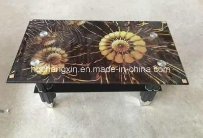 Hot Selling Glass Coffee Table with Flower Color