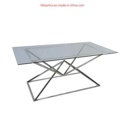 Modern Furniture Tempered Glass Table Top Stainless Steel Tube Leg Dining Table