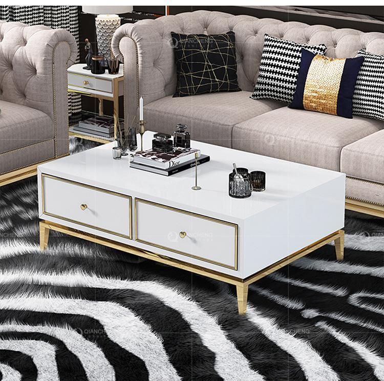 Double Layer Golden Stainless Steel Sofa Coffee Table