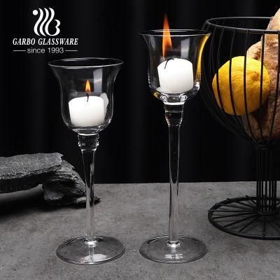 Tulip Shape Long Stem Glass Candle Holders Handmade High Quaity Gift Glass Tea Light Holder