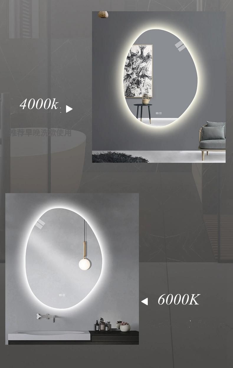 Irregular Silver Wall Decorative LED Laminated Smart Bathroom Vanity Mirror