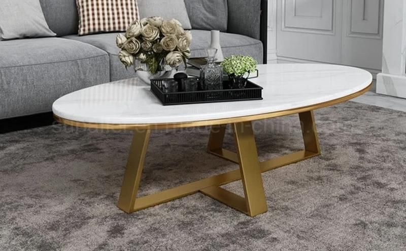 Chinese Gold Metal White Marble Top Coffee Table Modern