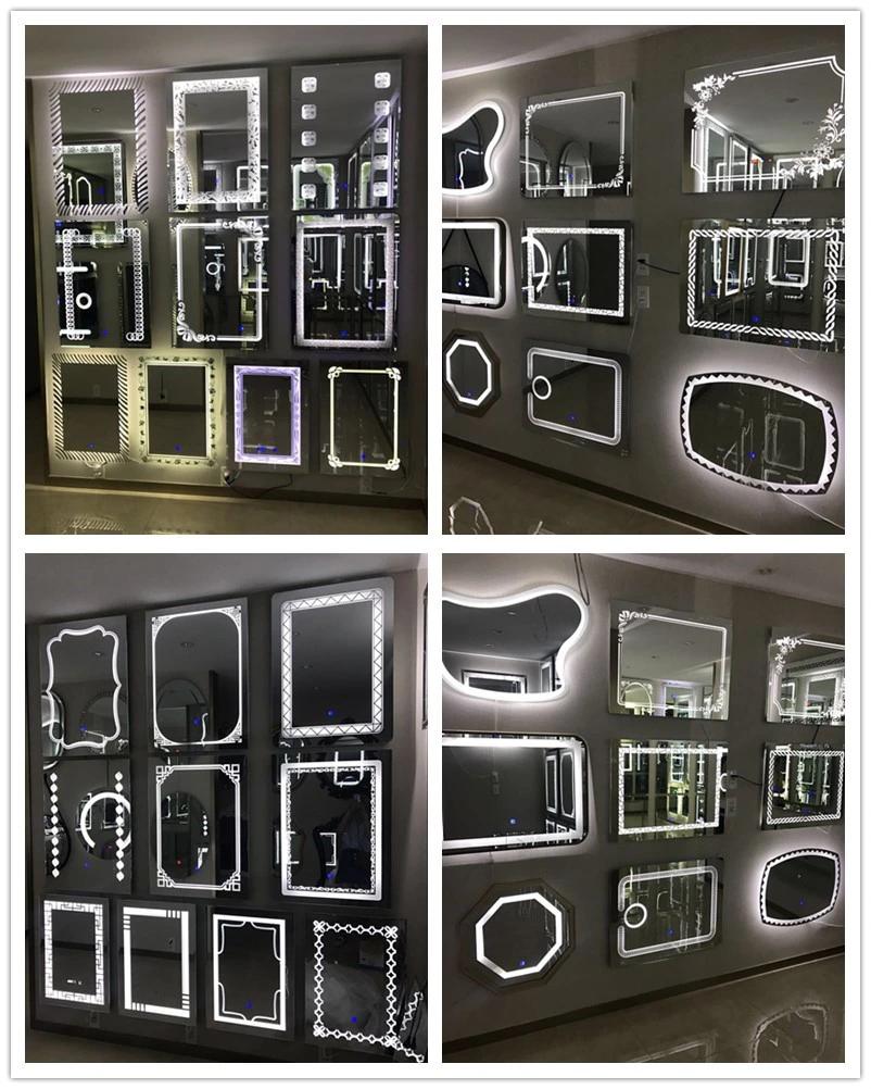 High Quality Modern Wall Mounted Glass Mirror Lighted LED Bathroom Silver Illuminated Home Mirror
