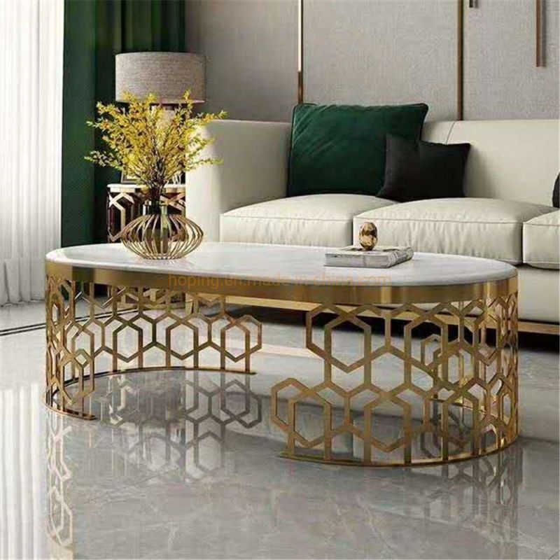 Modern White Oval Marble Top Stainless Steel Coffee Table Italy Cross Decor Base Table for Home Furniture