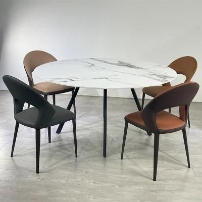 Free Sample Classic 4 Seater Modern 3D Marble Printing Top Dining Table Set