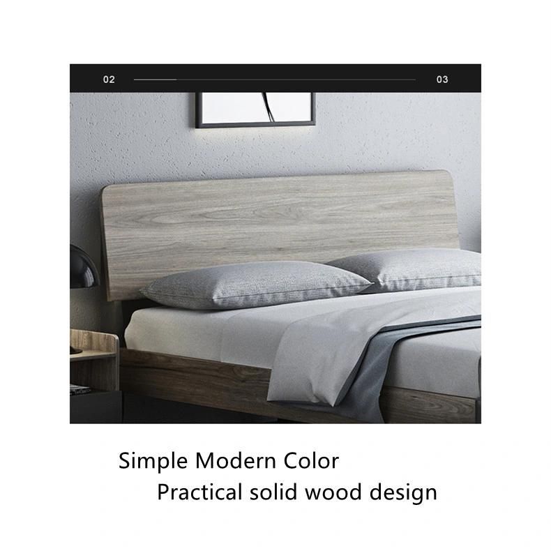 Grey Color Simple Design Modern Style Hotel Apartment Home Furniture PU Leather Bedroom Bed with Wood Legs