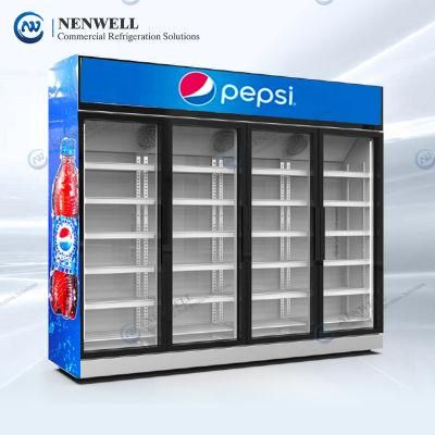 Commercial Beer Cola Beverage and Soda Drink 4 (Quad) Glass Door Upright Refrigerated Display Showcase Price for Sale (NW-LC2500M4W)