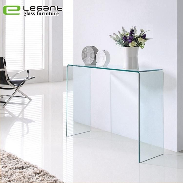 Gray Glass Console Table with Round Corner