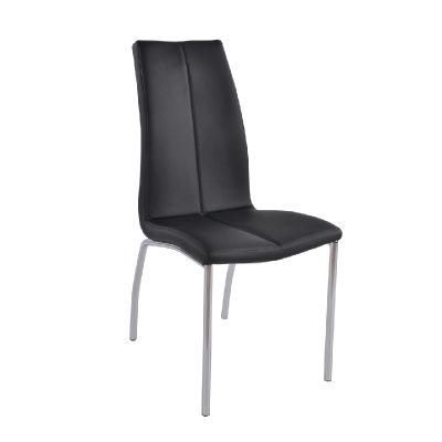 Luxury Home Office Restaurant Furniture Black PU Leather Seat Dining Chair with Metal Legs