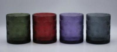 Glass Candle Holder with Various Color and Different Embossed Pattern