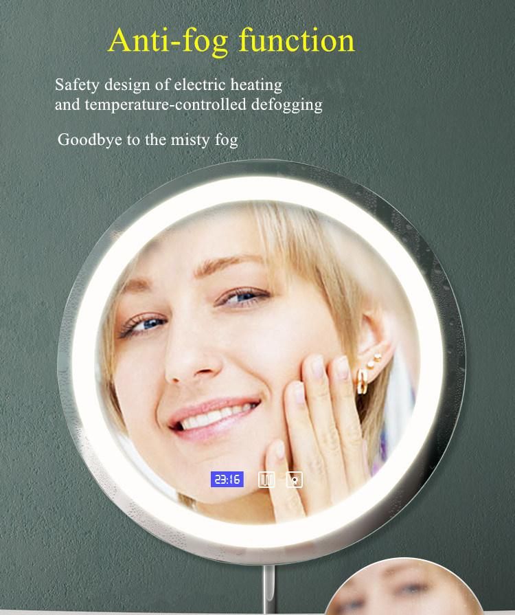 Hotel Wall Decorative Round Backlit LED Bathroom Vanity Glass Smart Mirror with Lights