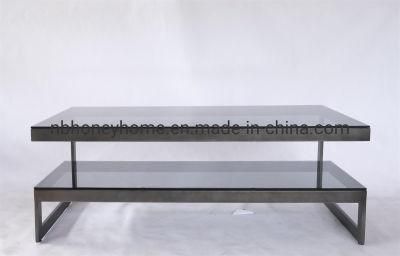 Modern Antique Black Natural Color Metal Frame Grey Glass Coffee Table