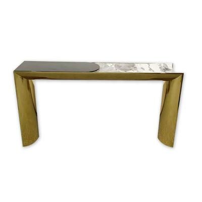 Living Room Furnitures Modern Luxury Gold Console Table Hallway Porch Table with Stainless Steel Base and Glass Top