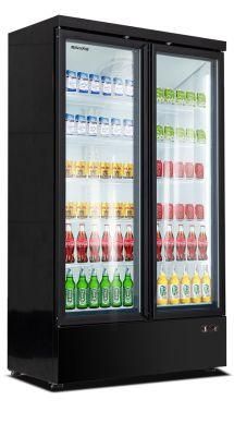 Hot Sales Double Door Beverage Display Cooler Showcase for Sale Fan Cooling Capacity 700L Cooler Vertical Showcase