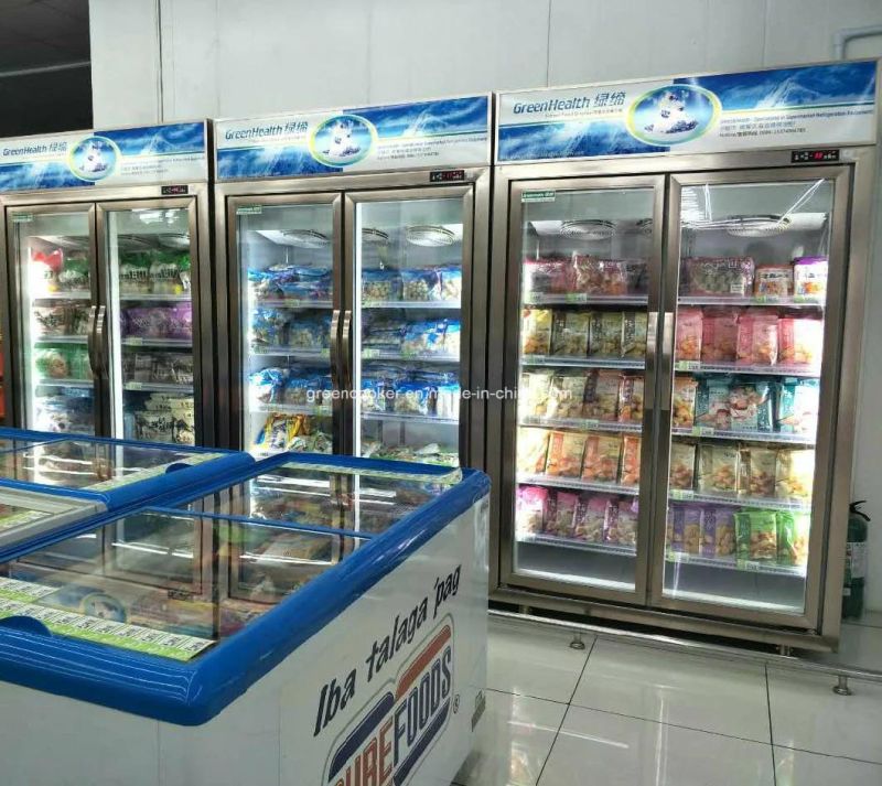 Green&Health 3 Doors Commercial Vertical Upright Glass Door Display Showcase Freezer