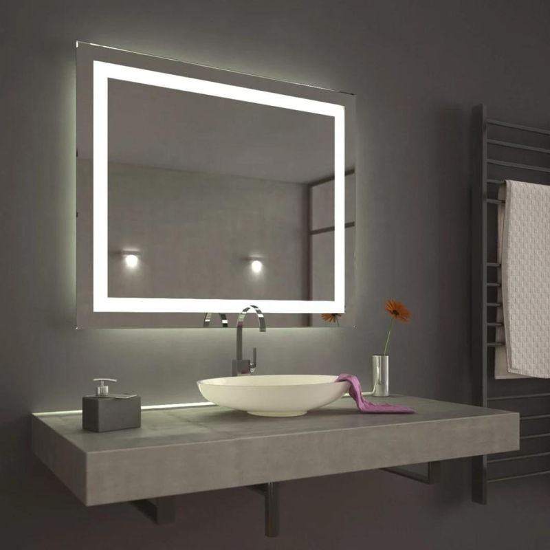 Hinged Wall Glass Mirror in Bathroom with Touch Screen Plus Dimming
