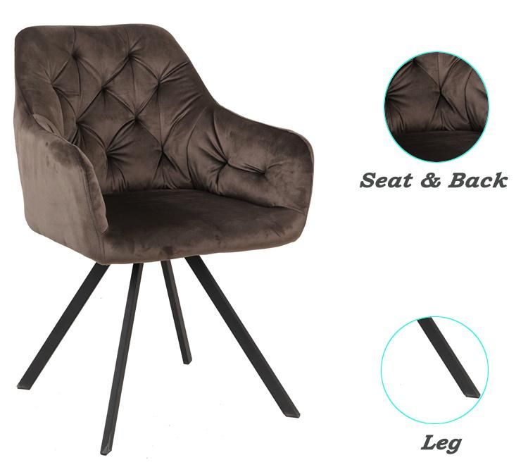 Modern Luxury Home Furniture Nordic Velvet Dining Room Chair with Metal Legs for Restaurant Chair