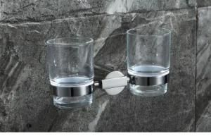 Wall Mounted Double Glass Stainless Steel Tumbler Toothbrush Cup Holder