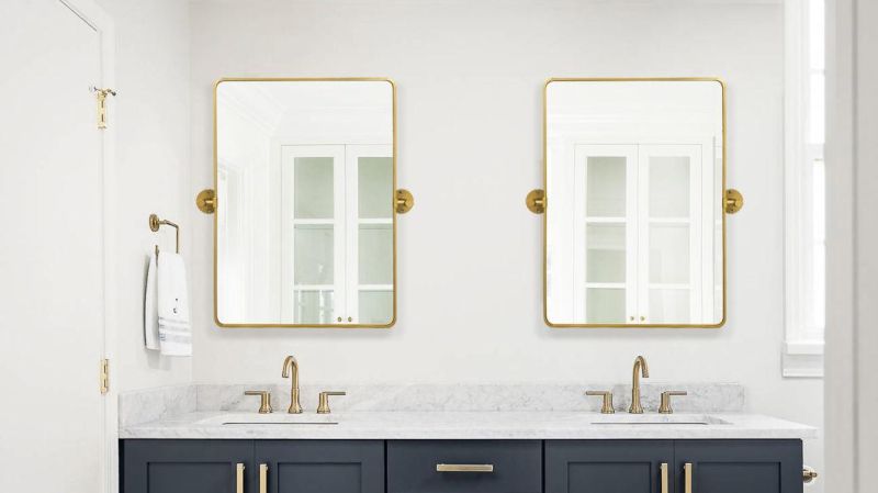 20X30′′ Pivot Tilting Bathroom Vanty Mirror Rectangle Black Metal Framed Beveled Wall Mirror