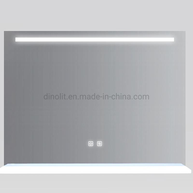 Hot Sales Simple Waterproofed LED Bath Wall Mirror Bathroom Lighted Glass Vanity Mirror with Lighted Shelf Touch Sensor Switch CE IP44 Dimmer, Bluetooth Speaker