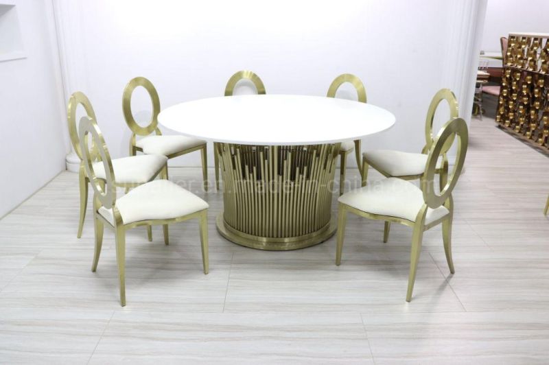 Luxury Rectangle White MDF Wood Top Stainless Steel Dining Table
