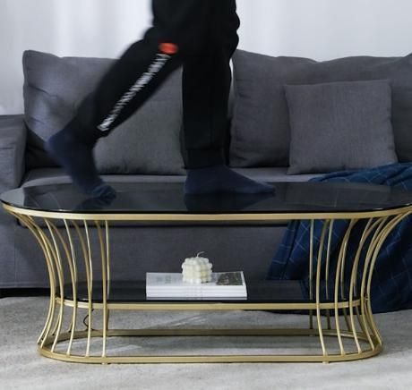 Glass Coffee Table Modern Light Luxury Wrought Iron Small Apartment Double
