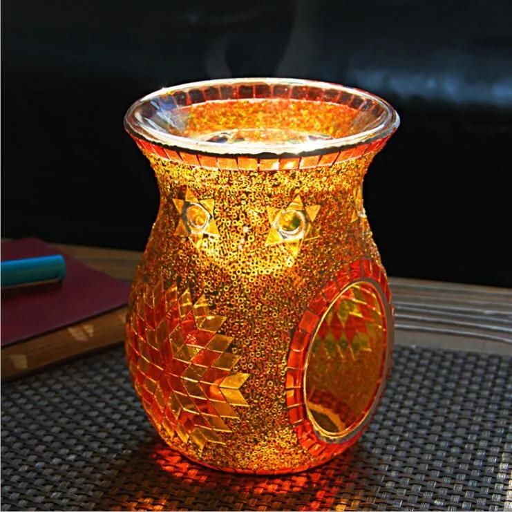 Handmade Glass Candlejar Coloreful Mosaic Hurricane Tealight Candle Holder