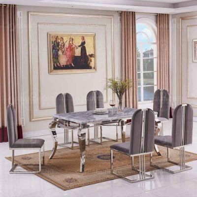 Luxury Dining Family Small Stainless Steel Dining Table with 6 Chairs