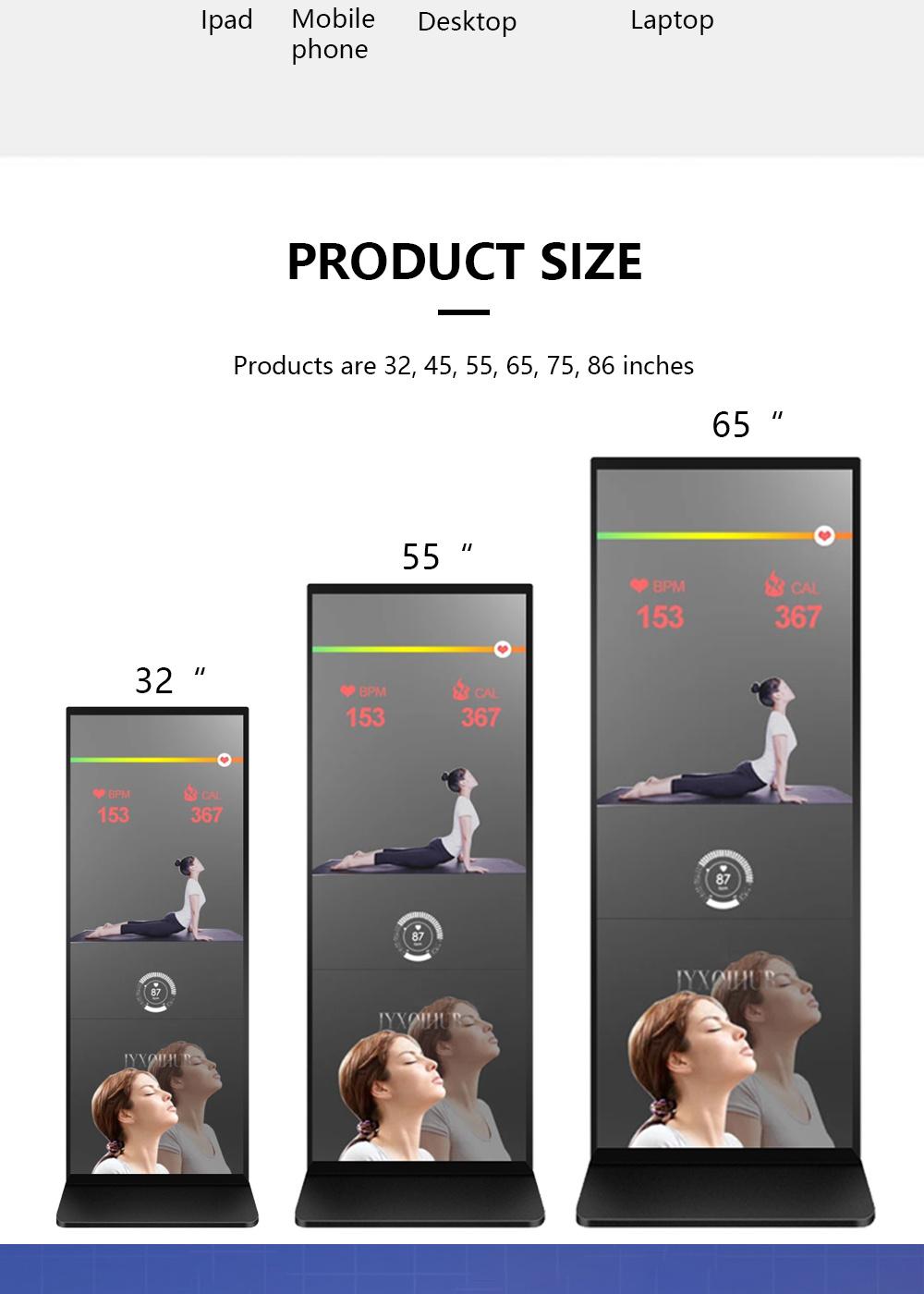 43 Inch Interactive Workout Touch Screen Smart Fitness Gym Display Magic Sensor Floor Kiosk Full Body Makeup Glass Home Smart LED Mirror
