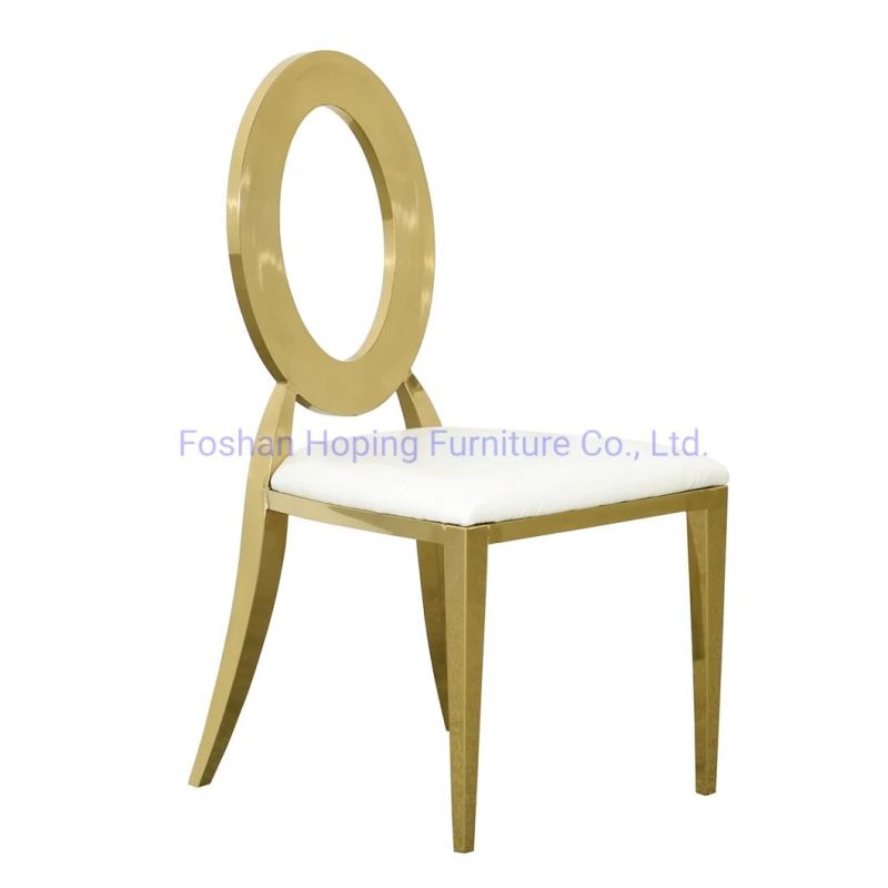 Wholesale Cheap Metal Upholstered Bar Restaurant Event Banquet Chair Dining Fashion Hotel Furniture Oval Design Stainless Steel Back Wedding Chair