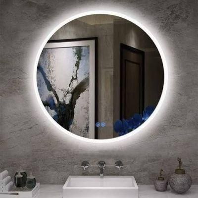 Home Decorative Wall Mount Round Bathroom Lighted Mirror with Cosmetic Stand