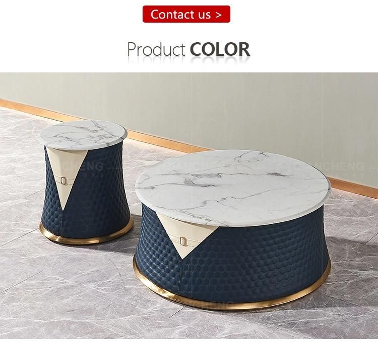Touch Screen Gold Round Modern Stainless Steel Marble Coffee Table