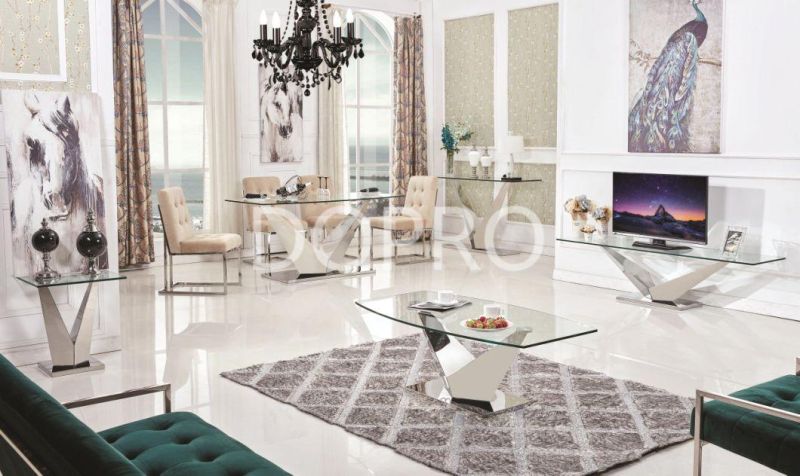 Stainless Steel Dining Table in Silver Clear Tempred Glass