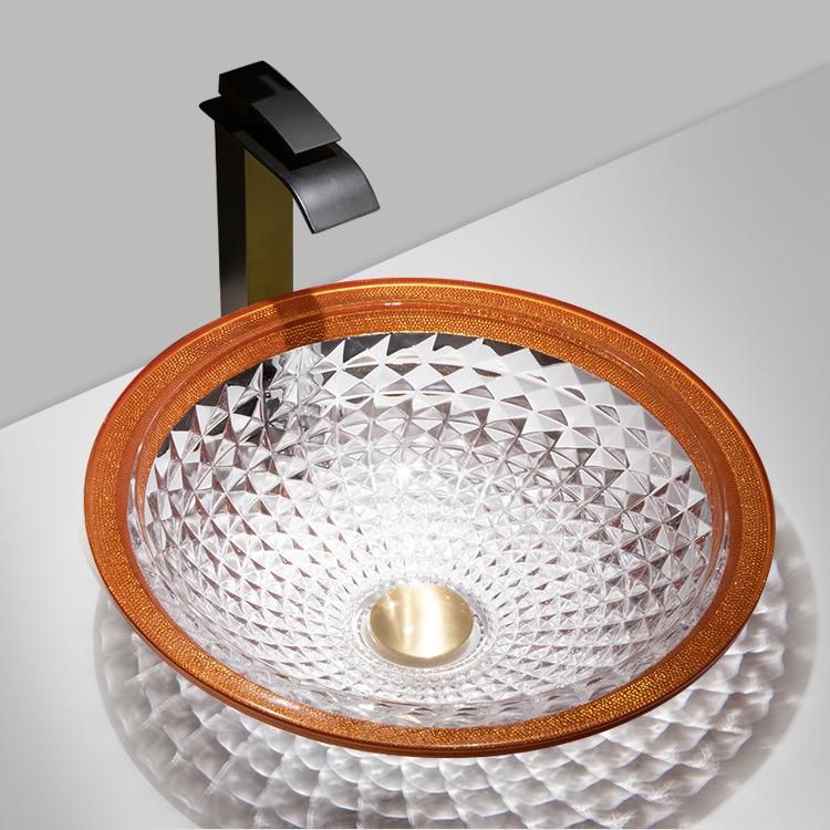 High-End Luxury Latest Design Wholesale Sanitary Ware Diamond Crystal Glass Bowl Vessel Bathroom Vanity Hand Wash Art Basin Bathroom Sink Cabinet Basin