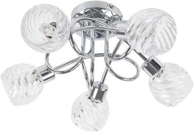 Contemporary 5 Way Polished Chrome Curved Arm Flush Ceiling Light with Swirled Glass Dome Shades