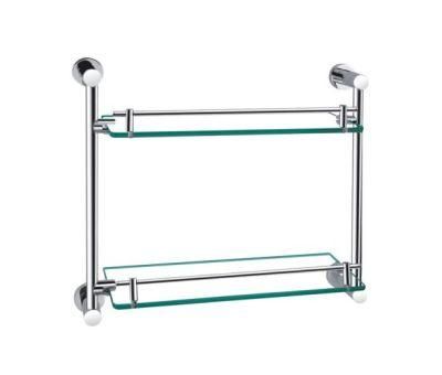 Brass Base Tempered Glass Two Layers Bathroom Glass Shelf Polished Chrome