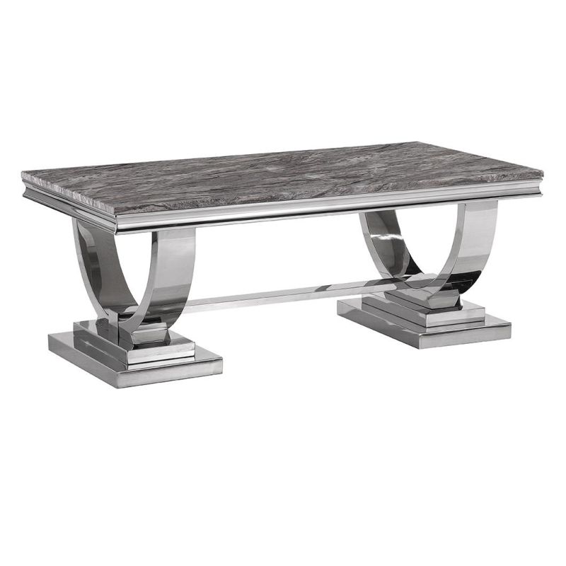 Modern Restaurant Rectangle Metal Legs Coffee Table Home Furniture Stainless Steel Marble Glass Top Coffee Table