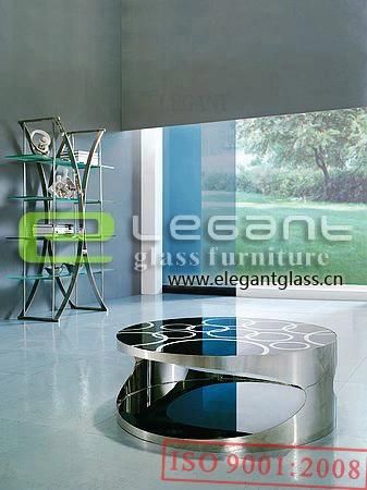 Round Black Painting Tempered Glass Center Table in Stainless Steel Frame