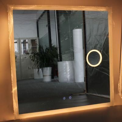 Hotel Bathroom Furniture Wall Mounted LED Mirror Square Shape Backlit Mirror with Magnifier