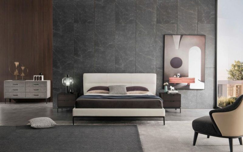 Modern Bedroom Furniture Set PVC/Fabric Casegoods Dressing Table Wooden Dresser with Optional Glass Topside