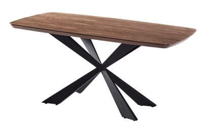 New Design Home Furniture MDF Top Wooden Color Dining Table with Metal Legs