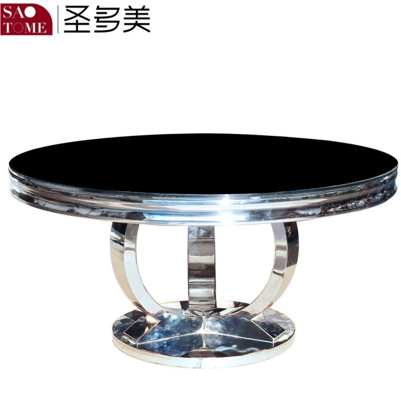 Modern Simple Stainless Steel Black Glass Octagon Coffee Table