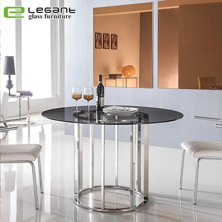 Modern Stainless Steel Dining Table with Tempered Glass Top