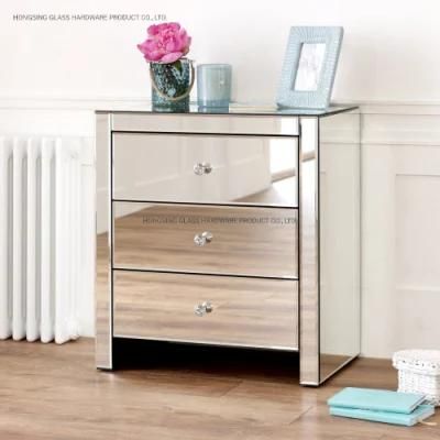 Hot Selling Popular Brand Advanced Practical Style Decoration Wider 3 Drawers Mirror Glass Bedside Table Modern Bedroom Furniture